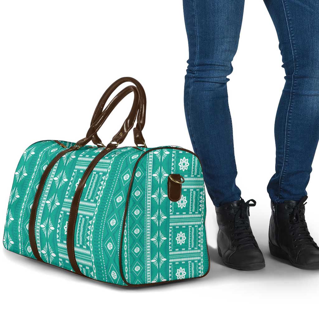 Fiji Masi All Teal Travel Bag Tapa Pattern - Polynesian Pride