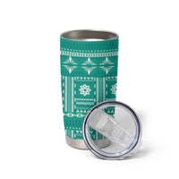 Fiji Masi All Teal Tumbler Cup Tapa Pattern - Polynesian Pride