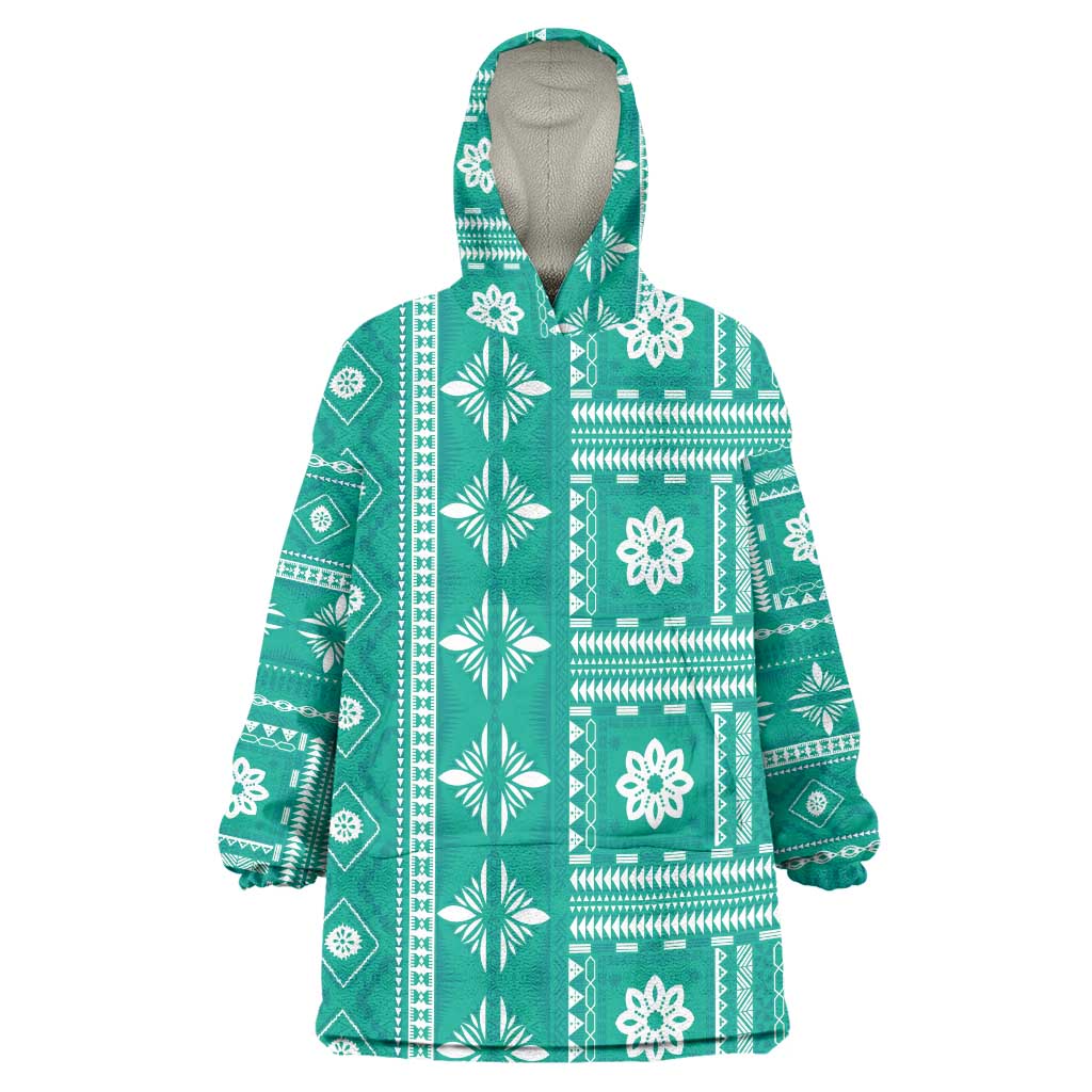 Fiji Masi All Teal Wearable Blanket Hoodie Tapa Pattern - Polynesian Pride