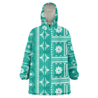 Fiji Masi All Teal Wearable Blanket Hoodie Tapa Pattern - Polynesian Pride