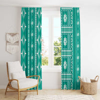 Fiji Masi All Teal Window Curtain Tapa Pattern - Polynesian Pride