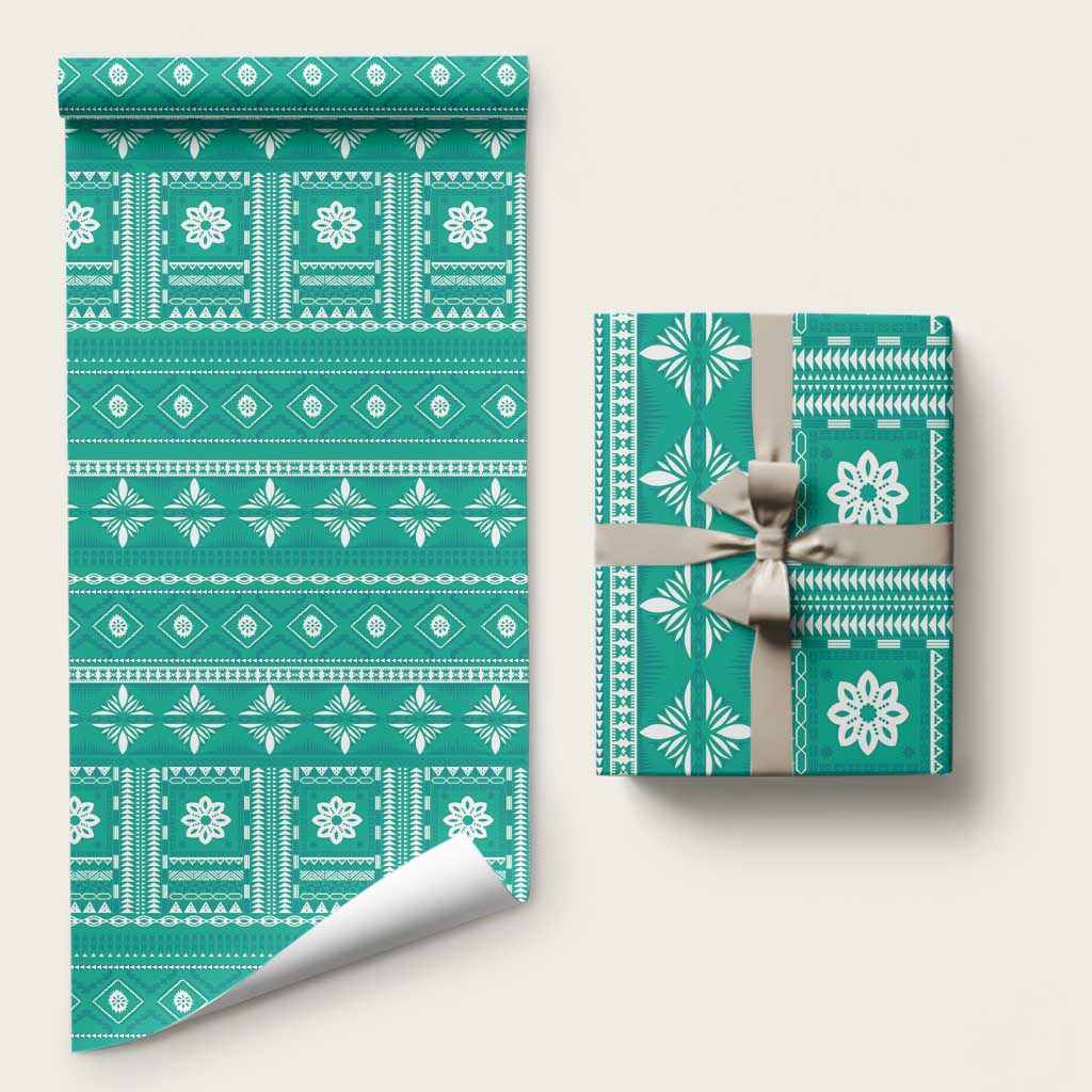 Fiji Masi All Teal Wrapping Paper Tapa Pattern - Polynesian Pride
