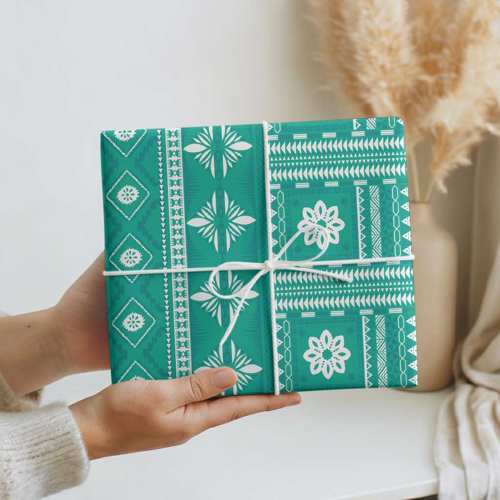 Fiji Masi All Teal Wrapping Paper Tapa Pattern - Polynesian Pride