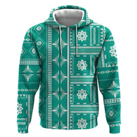 Fiji Masi All Teal Zip Hoodie Tapa Pattern - Polynesian Pride