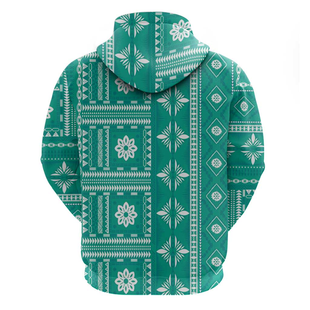 Fiji Masi All Teal Zip Hoodie Tapa Pattern - Polynesian Pride