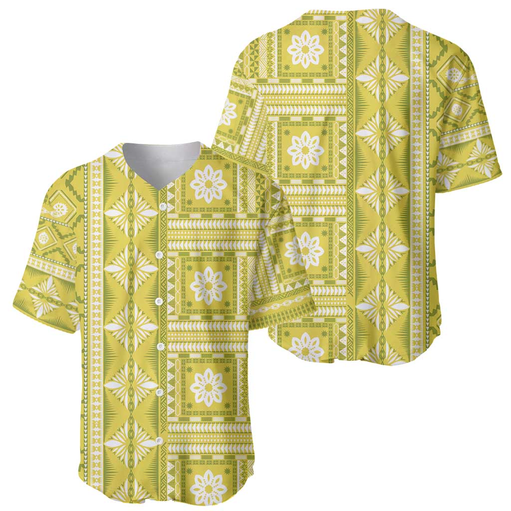 Fiji Masi All Yellow Baseball Jersey Tapa Pattern - Polynesian Pride