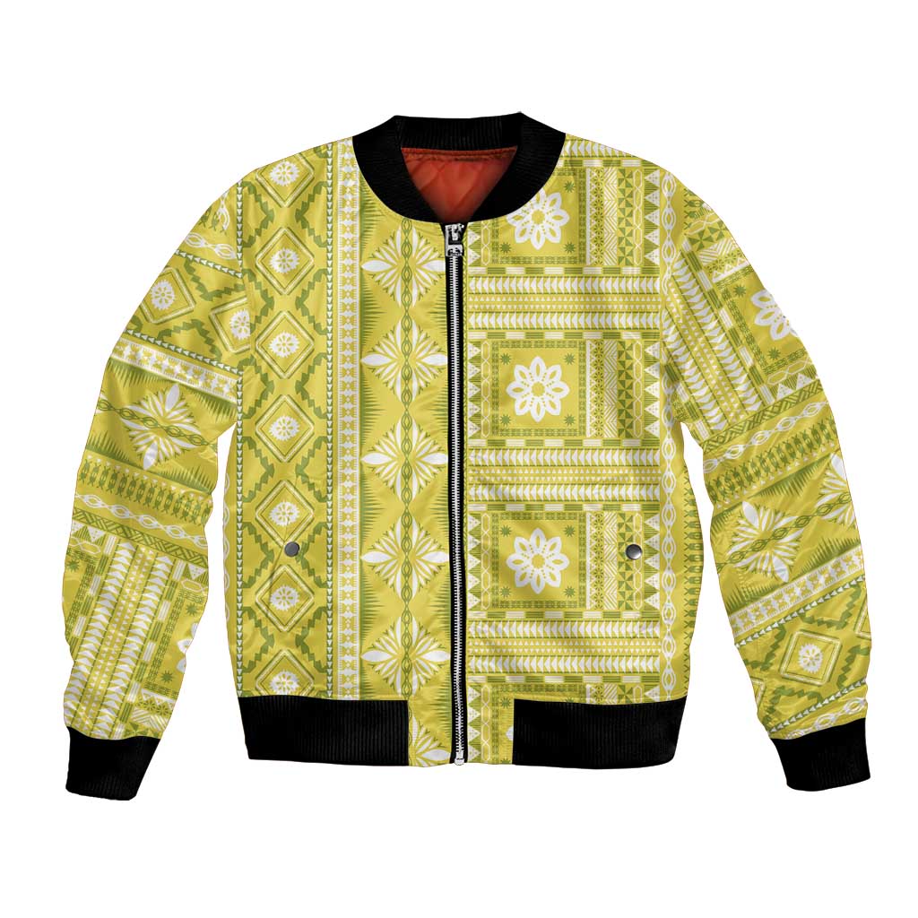 Fiji Masi All Yellow Bomber Jacket Tapa Pattern - Polynesian Pride