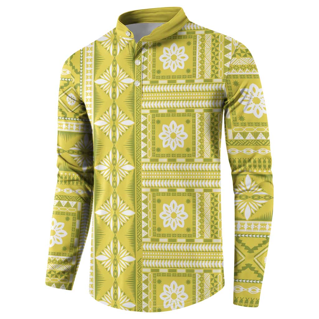 Fiji Masi All Yellow Button Sweatshirt Tapa Pattern - Polynesian Pride