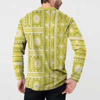 Fiji Masi All Yellow Button Sweatshirt Tapa Pattern - Polynesian Pride