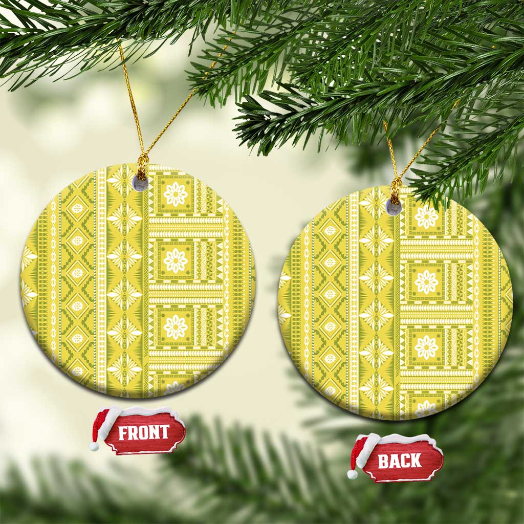 Fiji Masi All Yellow Ceramic Ornament Tapa Pattern - Polynesian Pride