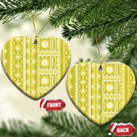 Fiji Masi All Yellow Ceramic Ornament Tapa Pattern - Polynesian Pride