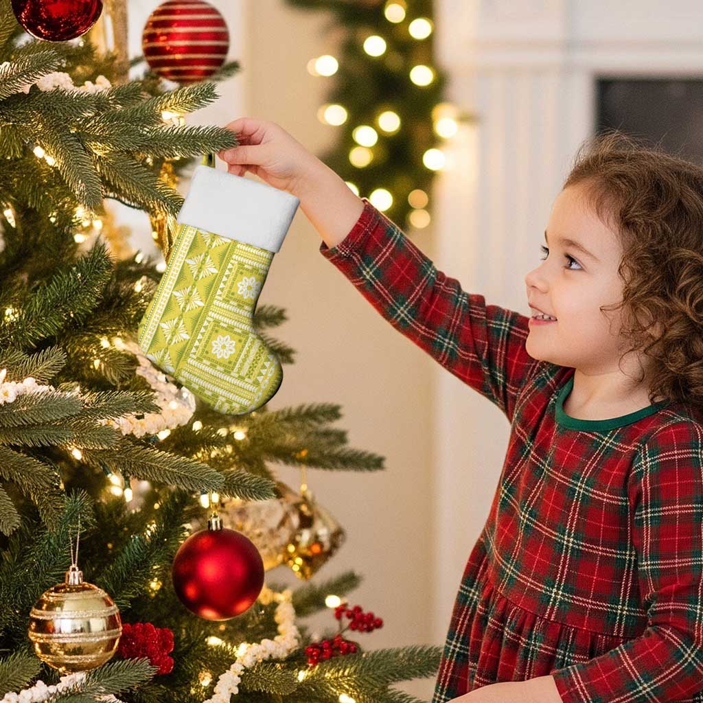 Fiji Masi All Yellow Christmas Stocking Tapa Pattern - Polynesian Pride