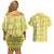Fiji Masi All Yellow Couples Matching Off Shoulder Short Dress and Hawaiian Shirt Tapa Pattern - Polynesian Pride