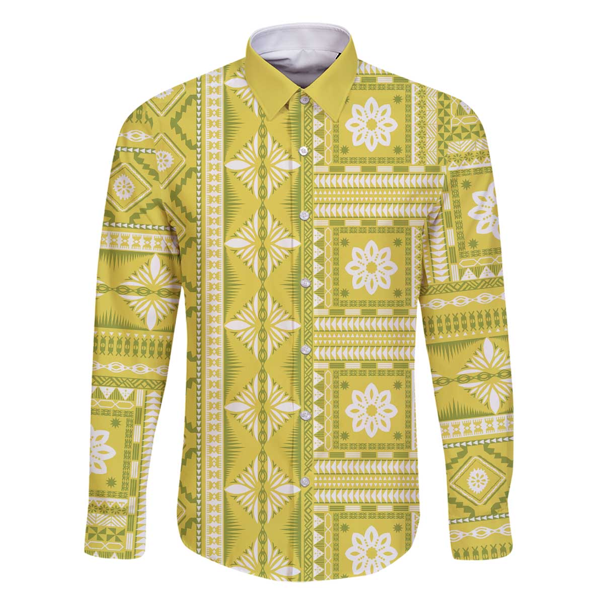 Fiji Masi All Yellow Family Matching Off The Shoulder Long Sleeve Dress and Hawaiian Shirt Tapa Pattern - Polynesian Pride