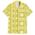 Fiji Masi All Yellow Family Matching Off Shoulder Maxi Dress and Hawaiian Shirt Tapa Pattern - Polynesian Pride