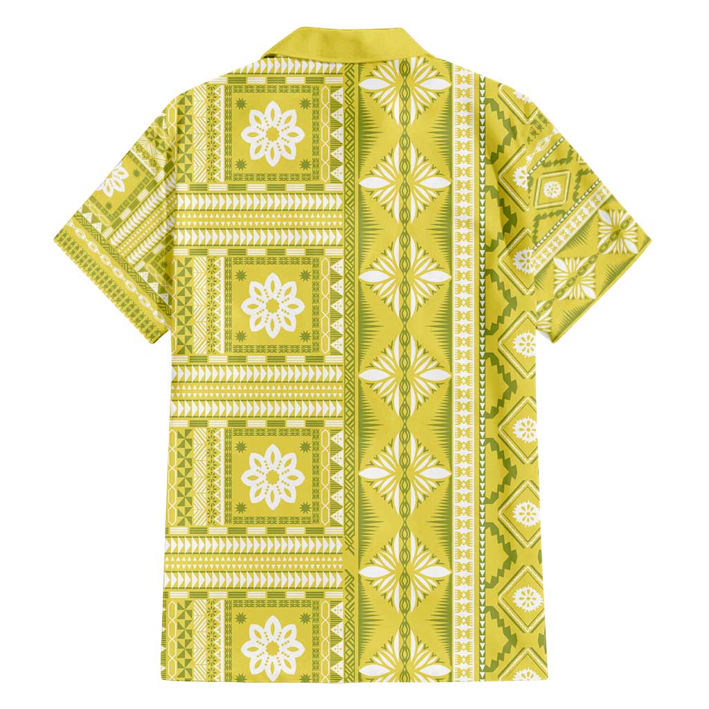 Fiji Masi All Yellow Family Matching Off Shoulder Maxi Dress and Hawaiian Shirt Tapa Pattern - Polynesian Pride