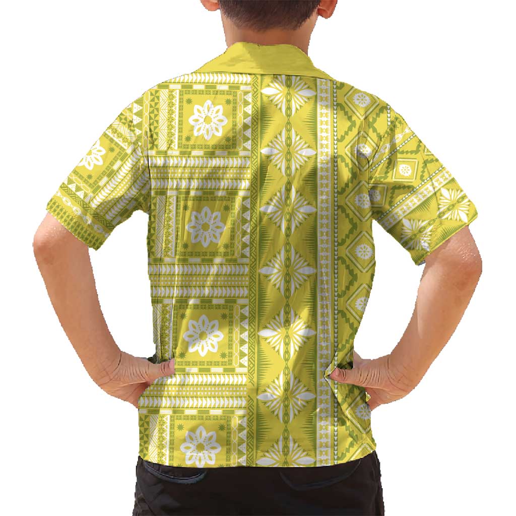 Fiji Masi All Yellow Family Matching Puletasi and Hawaiian Shirt Tapa Pattern - Polynesian Pride