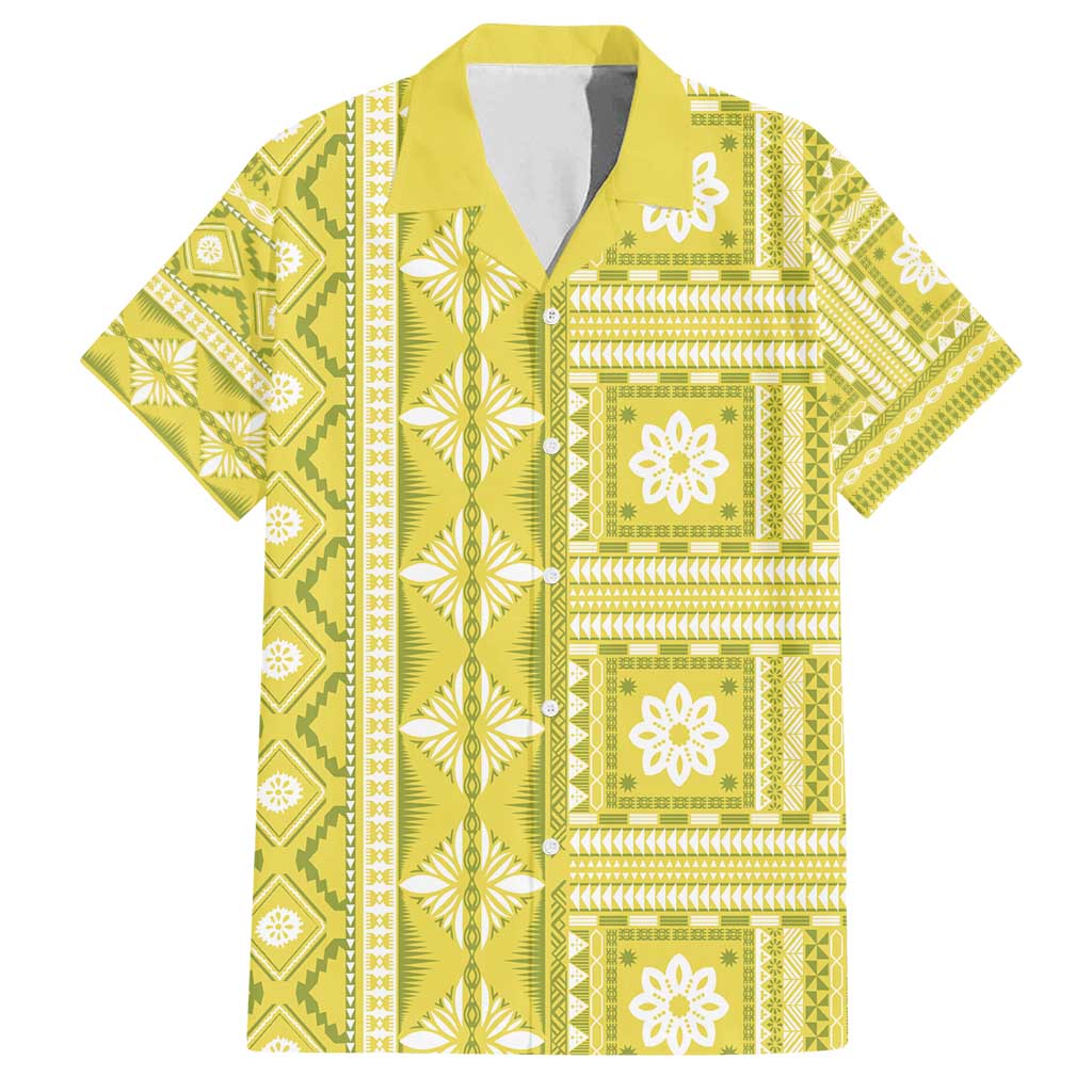 Fiji Masi All Yellow Family Matching Puletasi and Hawaiian Shirt Tapa Pattern - Polynesian Pride