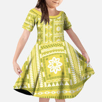 Fiji Masi All Yellow Family Matching Short Sleeve Bodycon Dress and Hawaiian Shirt Tapa Pattern - Polynesian Pride