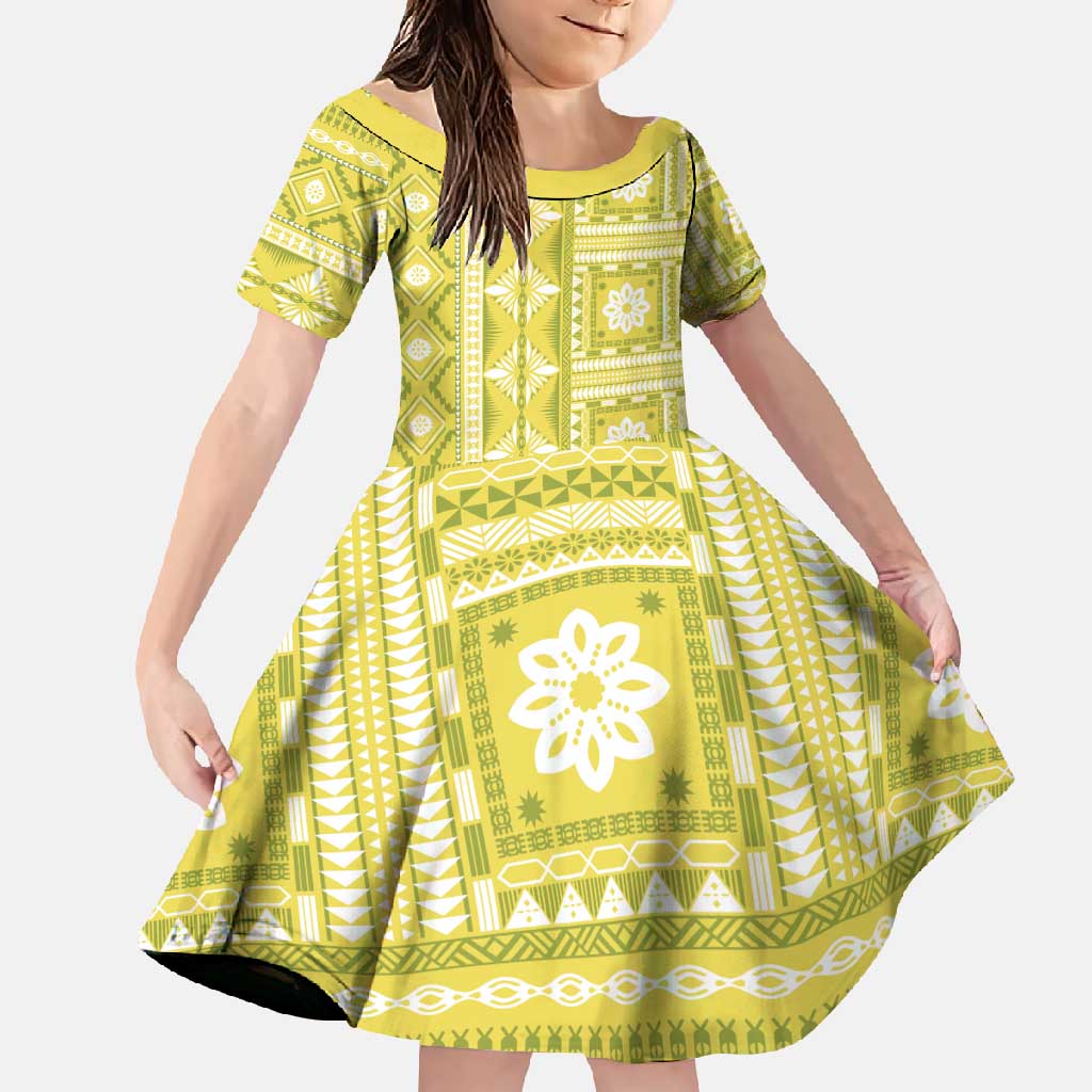 Fiji Masi All Yellow Family Matching Summer Maxi Dress and Hawaiian Shirt Tapa Pattern - Polynesian Pride