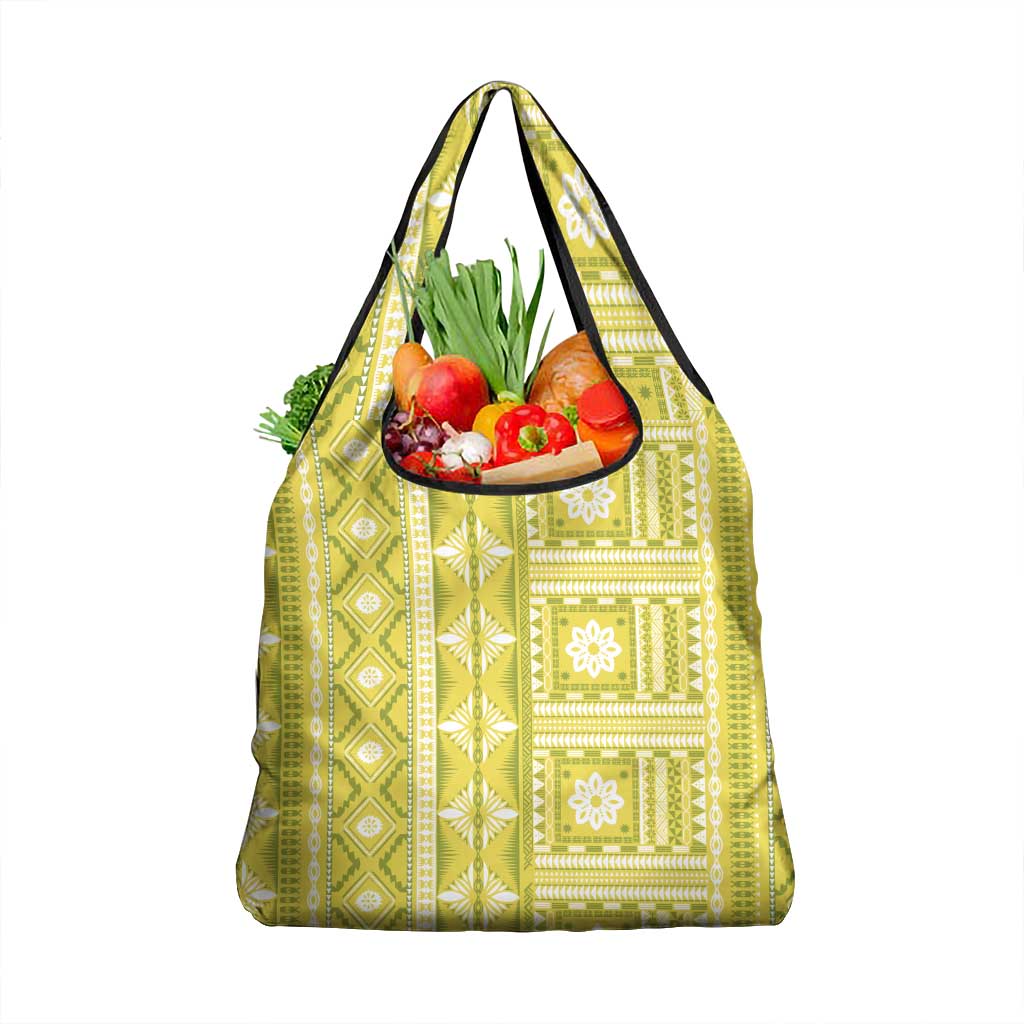 Fiji Masi All Yellow Grocery Bag Tapa Pattern - Polynesian Pride