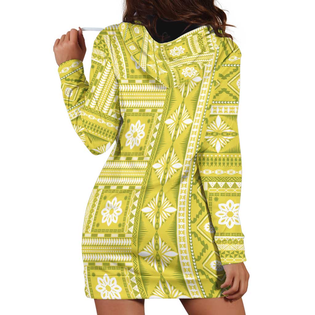 Fiji Masi All Yellow Hoodie Dress Tapa Pattern - Polynesian Pride