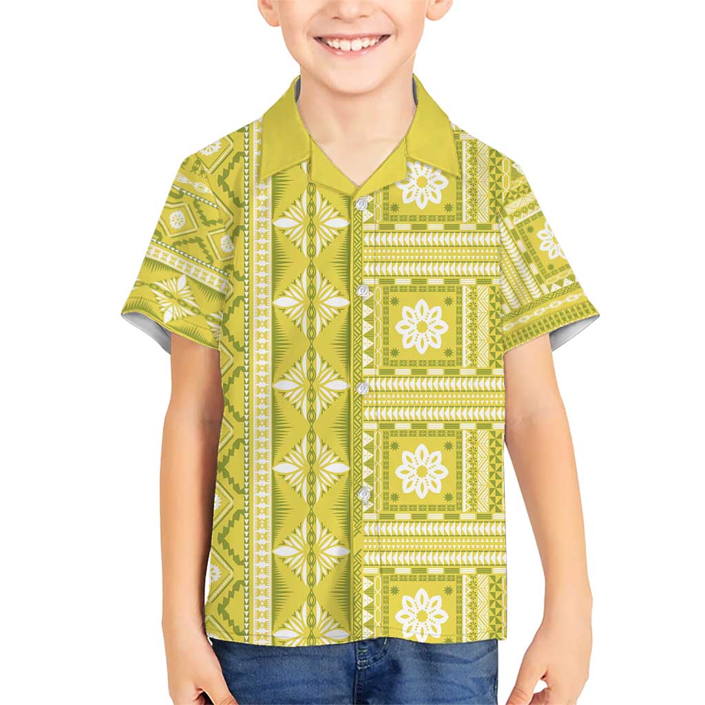 Fiji Masi All Yellow Kid Hawaiian Shirt Tapa Pattern - Polynesian Pride