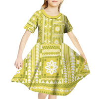 Fiji Masi All Yellow Kid Short Sleeve Dress Tapa Pattern - Polynesian Pride