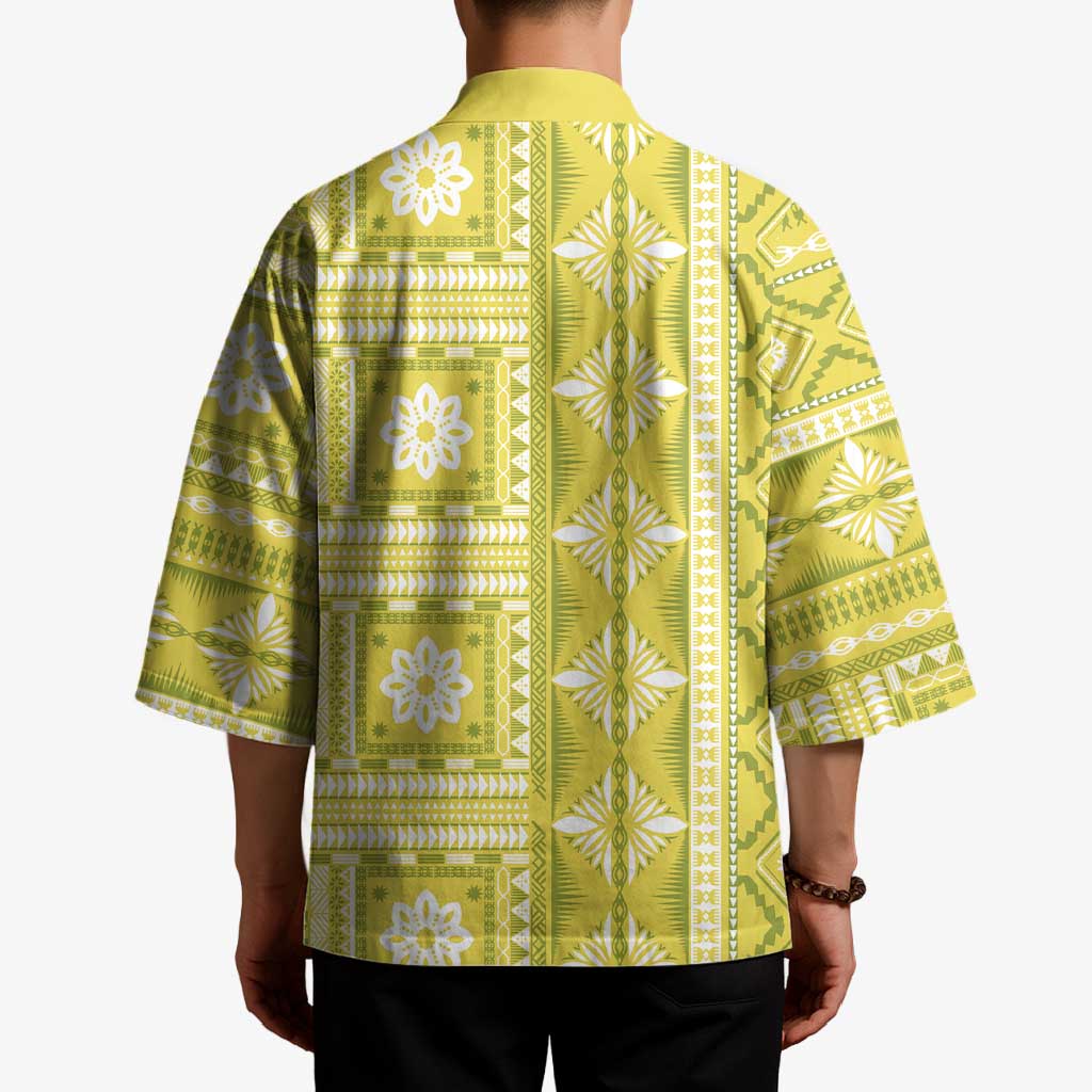Fiji Masi All Yellow Kimono Tapa Pattern - Polynesian Pride