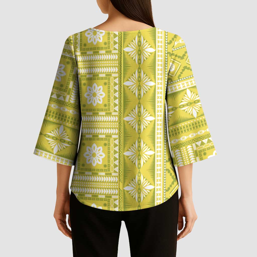 Fiji Masi All Yellow Kimono Sleeve Blouse Tapa Pattern - Polynesian Pride