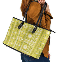 Fiji Masi All Yellow Leather Tote Bag Tapa Pattern - Polynesian Pride