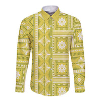 Fiji Masi All Yellow Long Sleeve Button Shirt Tapa Pattern - Polynesian Pride