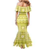 Fiji Masi All Yellow Mermaid Dress Tapa Pattern - Polynesian Pride