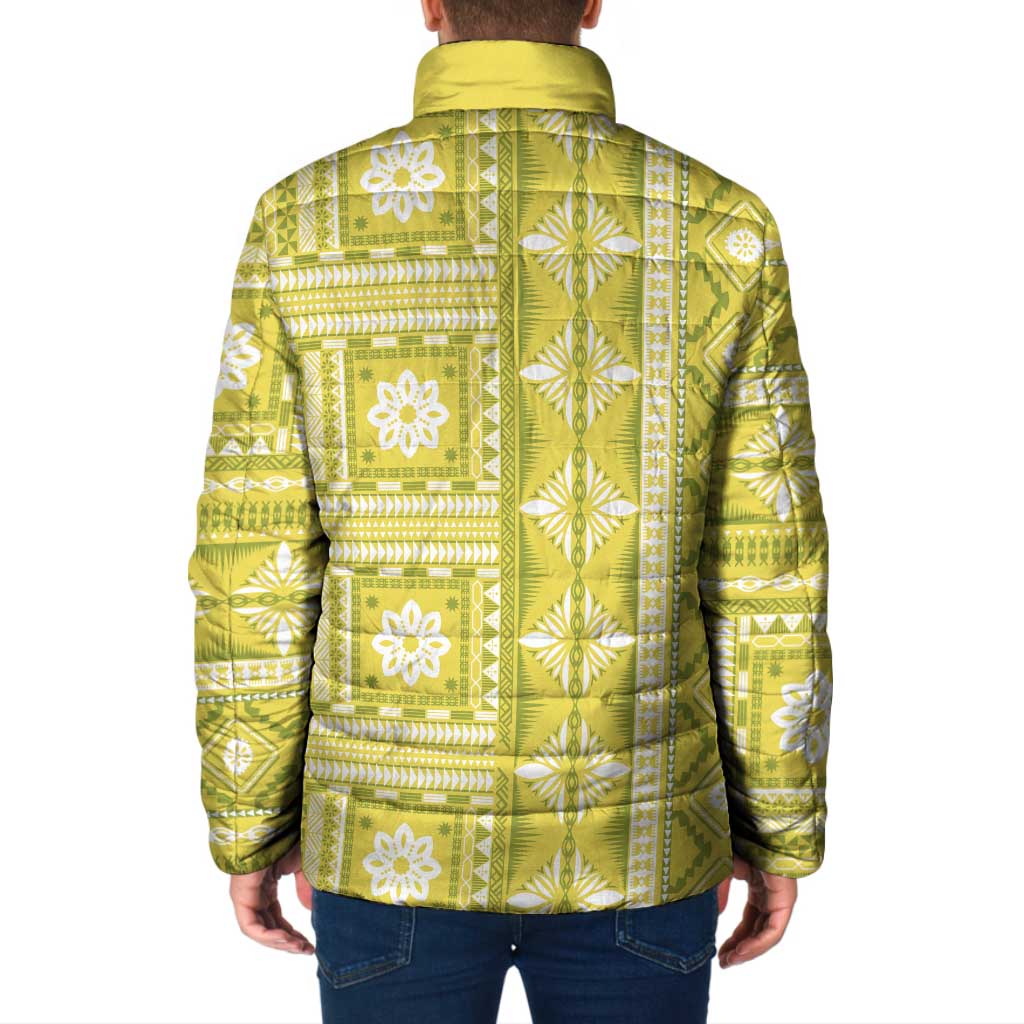 Fiji Masi All Yellow Padded Jacket Tapa Pattern - Polynesian Pride