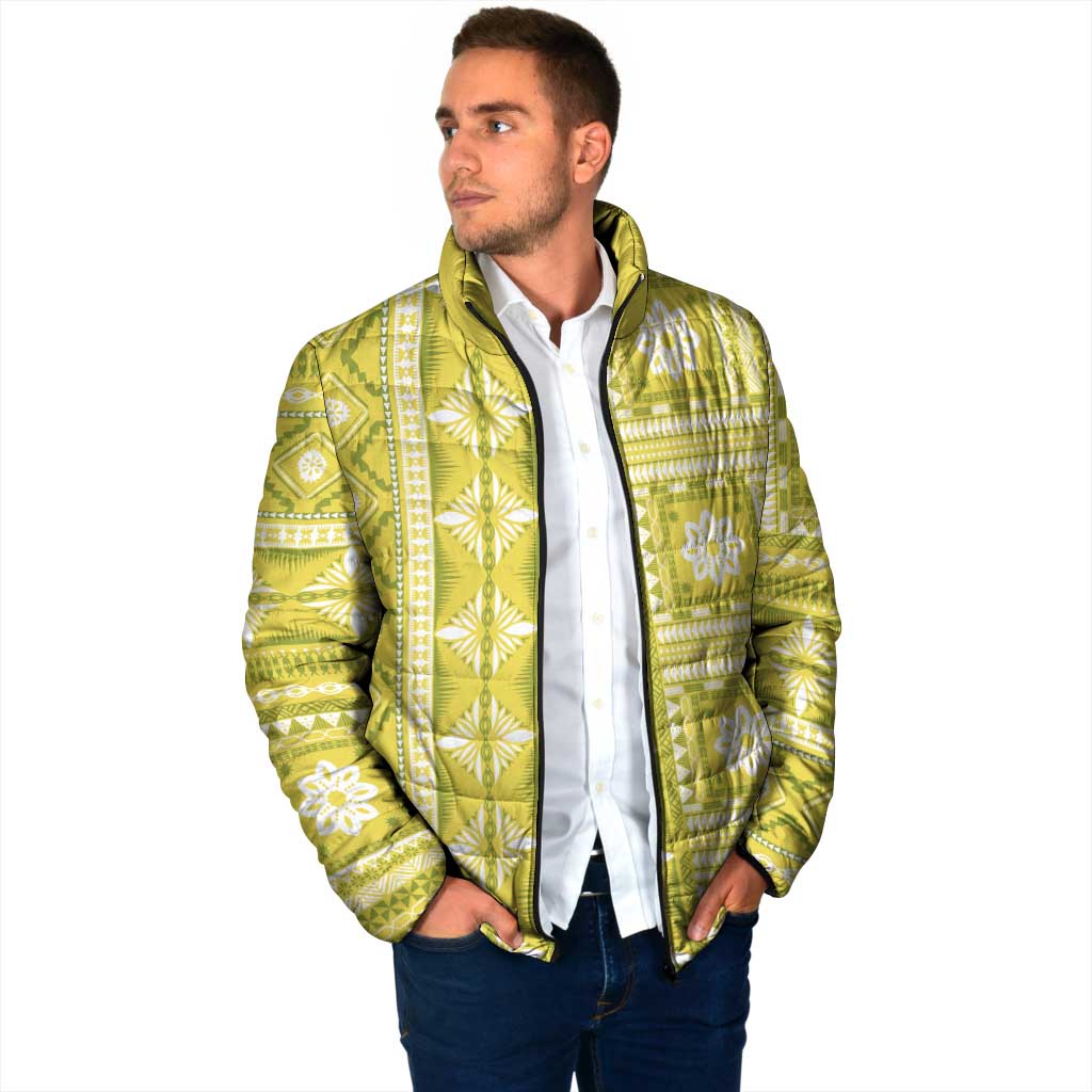 Fiji Masi All Yellow Padded Jacket Tapa Pattern - Polynesian Pride