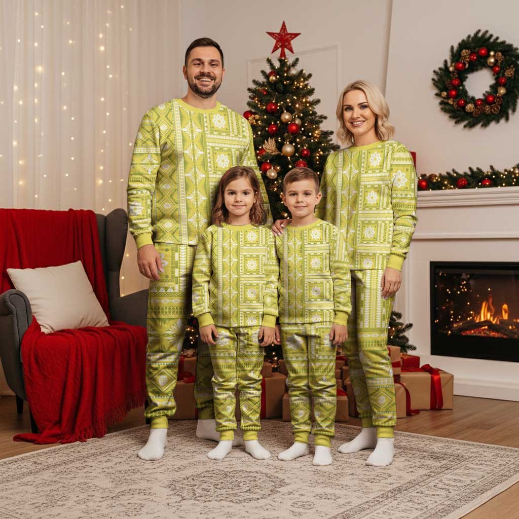 Fiji Masi All Yellow Christmas Pajama Set Tapa Pattern - Polynesian Pride