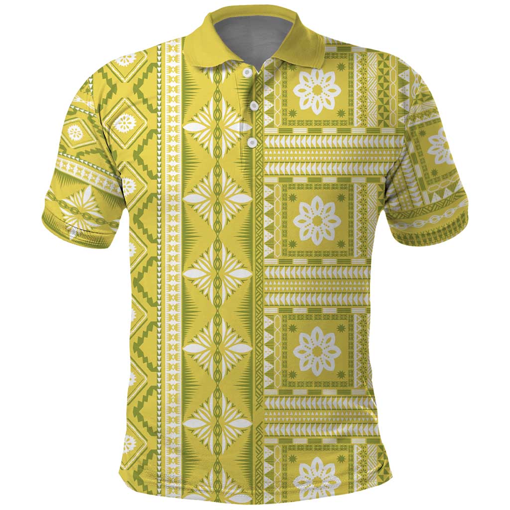 Fiji Masi All Yellow Polo Shirt Tapa Pattern LT01 Yellow - Polynesian Pride