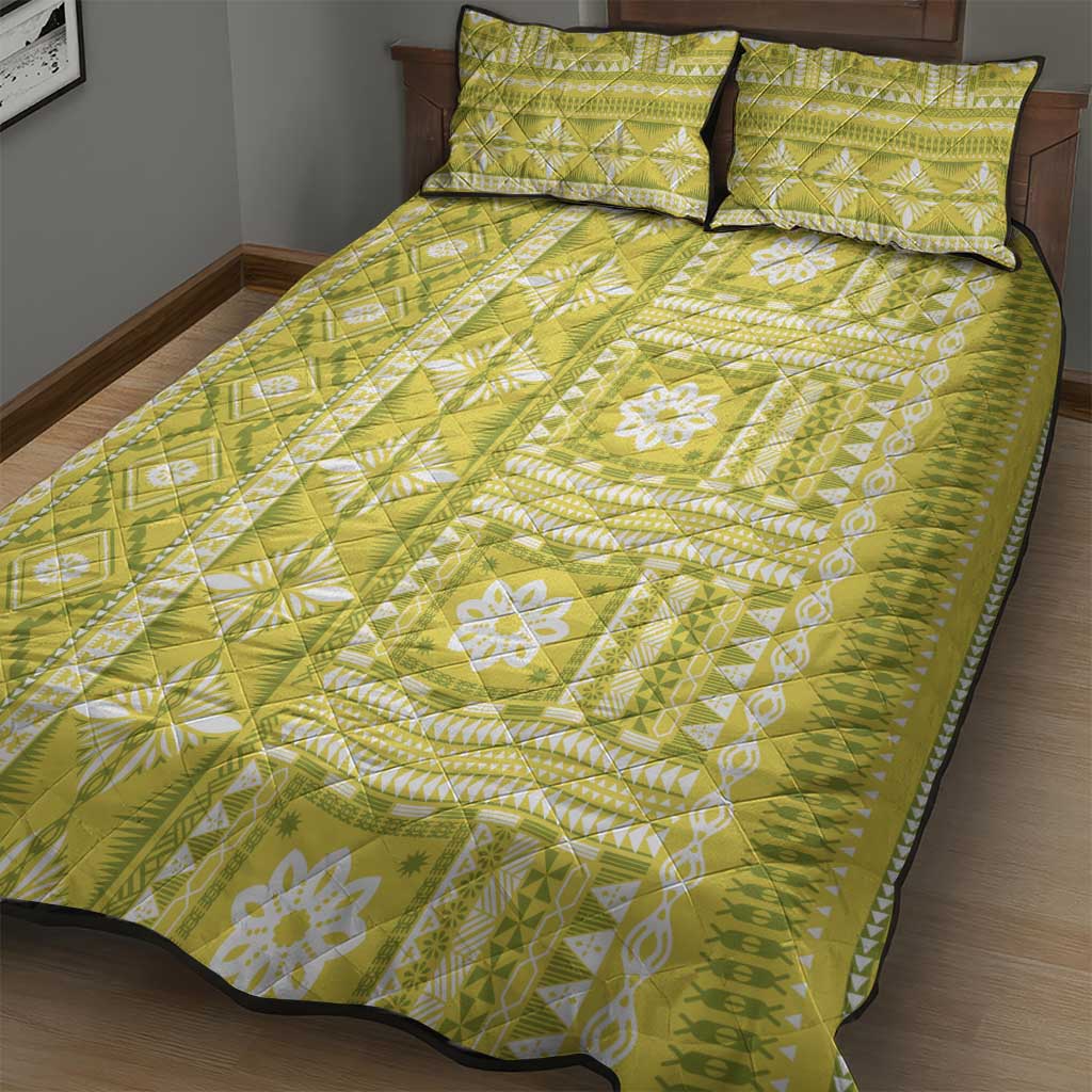 Fiji Masi All Yellow Quilt Bed Set Tapa Pattern - Polynesian Pride