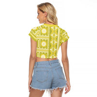 Fiji Masi All Yellow Raglan Cropped T Shirt Tapa Pattern - Polynesian Pride