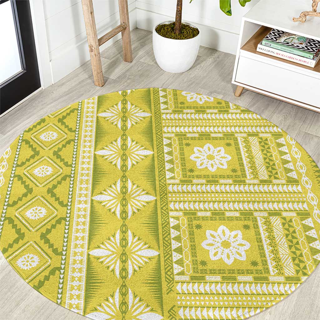 Fiji Masi All Yellow Round Carpet Tapa Pattern - Polynesian Pride