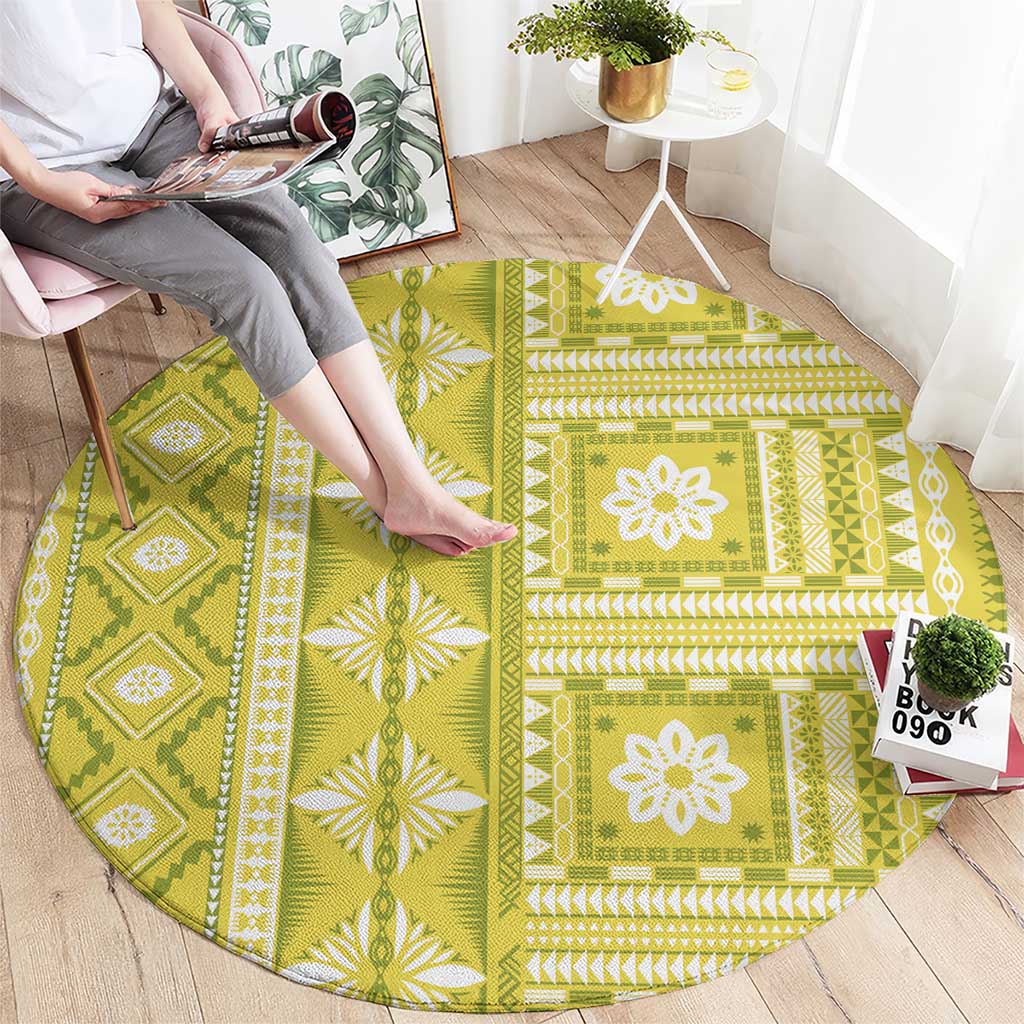 Fiji Masi All Yellow Round Carpet Tapa Pattern - Polynesian Pride