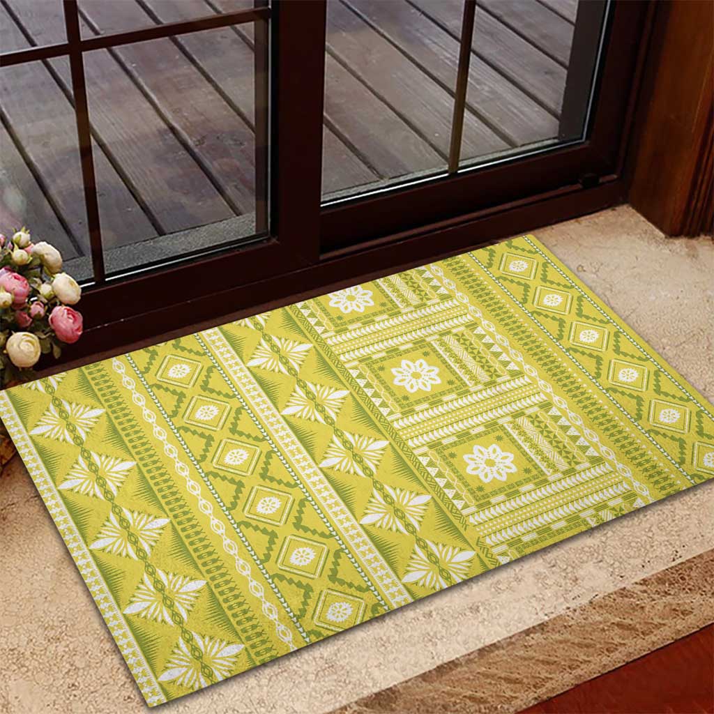 Fiji Masi All Yellow Rubber Doormat Tapa Pattern - Polynesian Pride