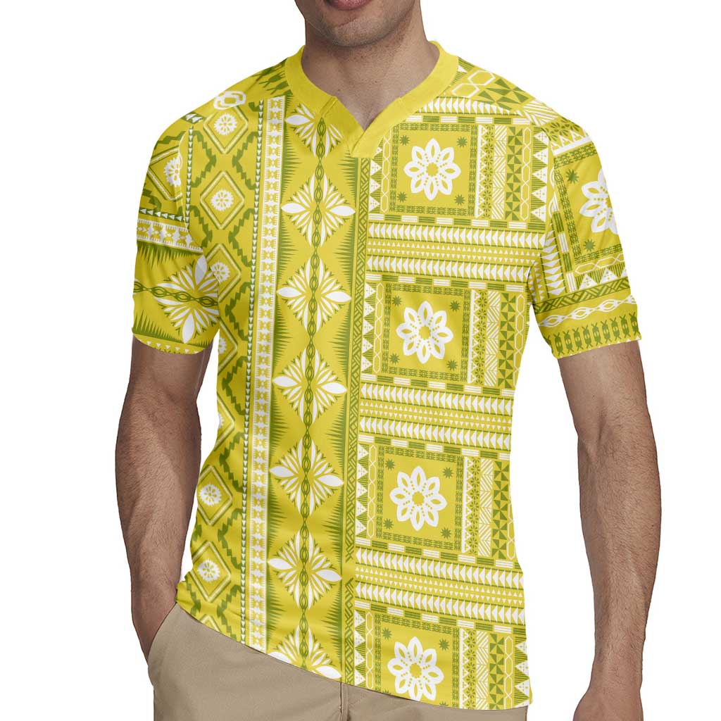 Fiji Masi All Yellow Rugby Jersey Tapa Pattern - Polynesian Pride