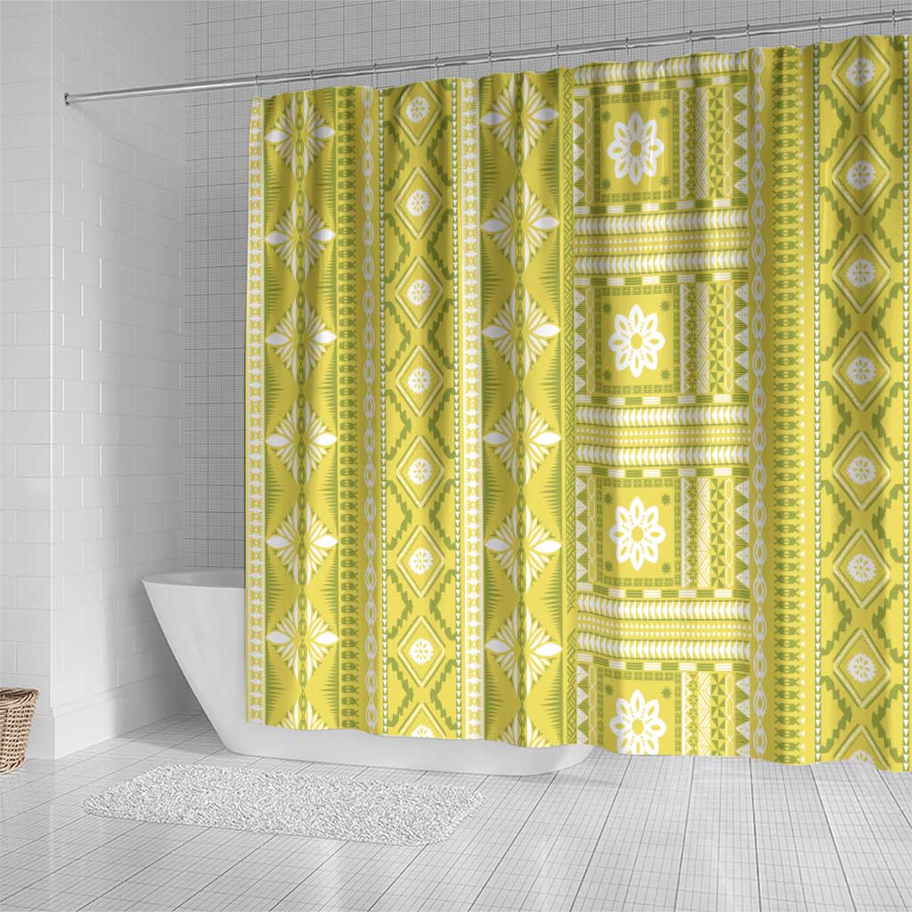 Fiji Masi All Yellow Shower Curtain Tapa Pattern - Polynesian Pride