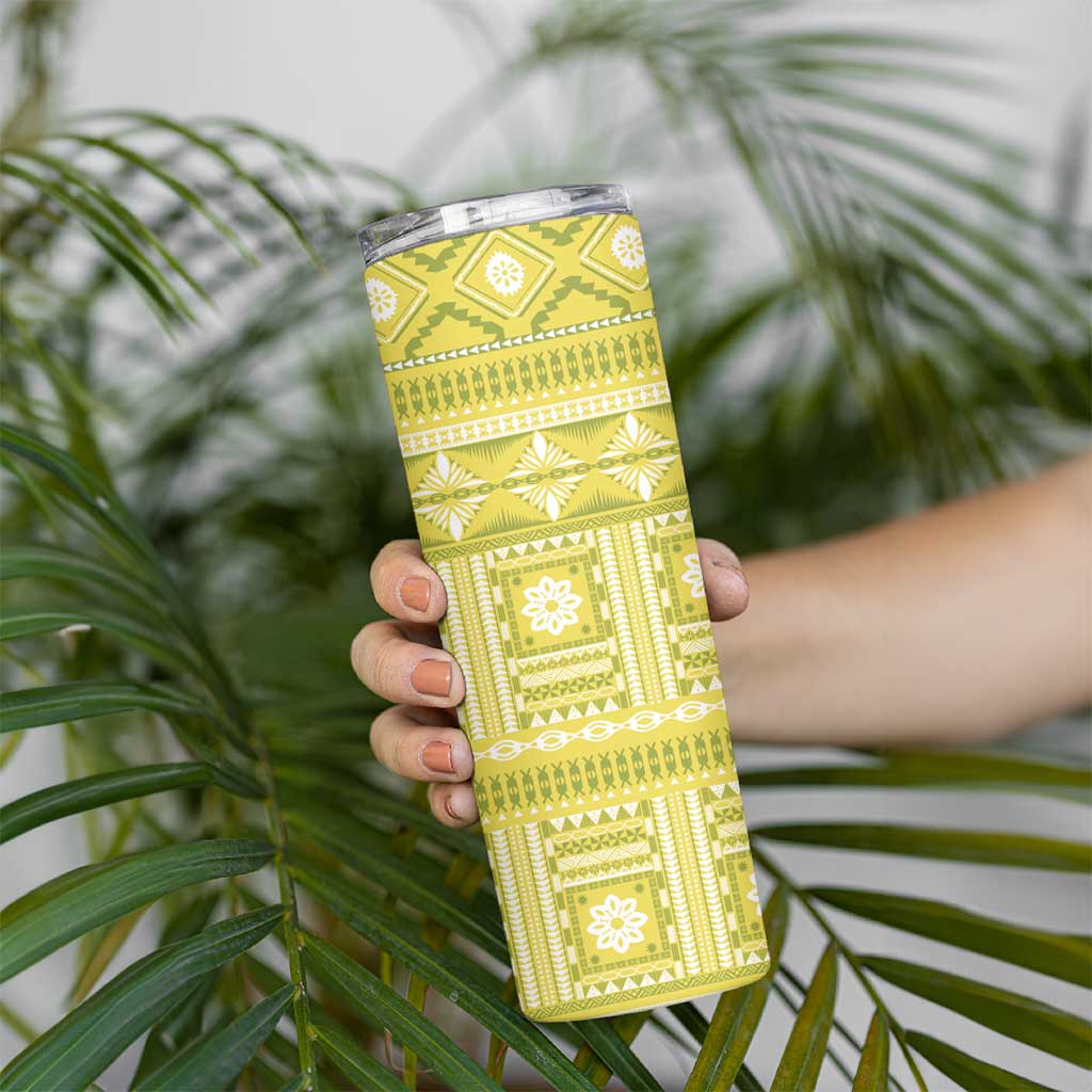 Fiji Masi All Yellow Skinny Tumbler Tapa Pattern - Polynesian Pride