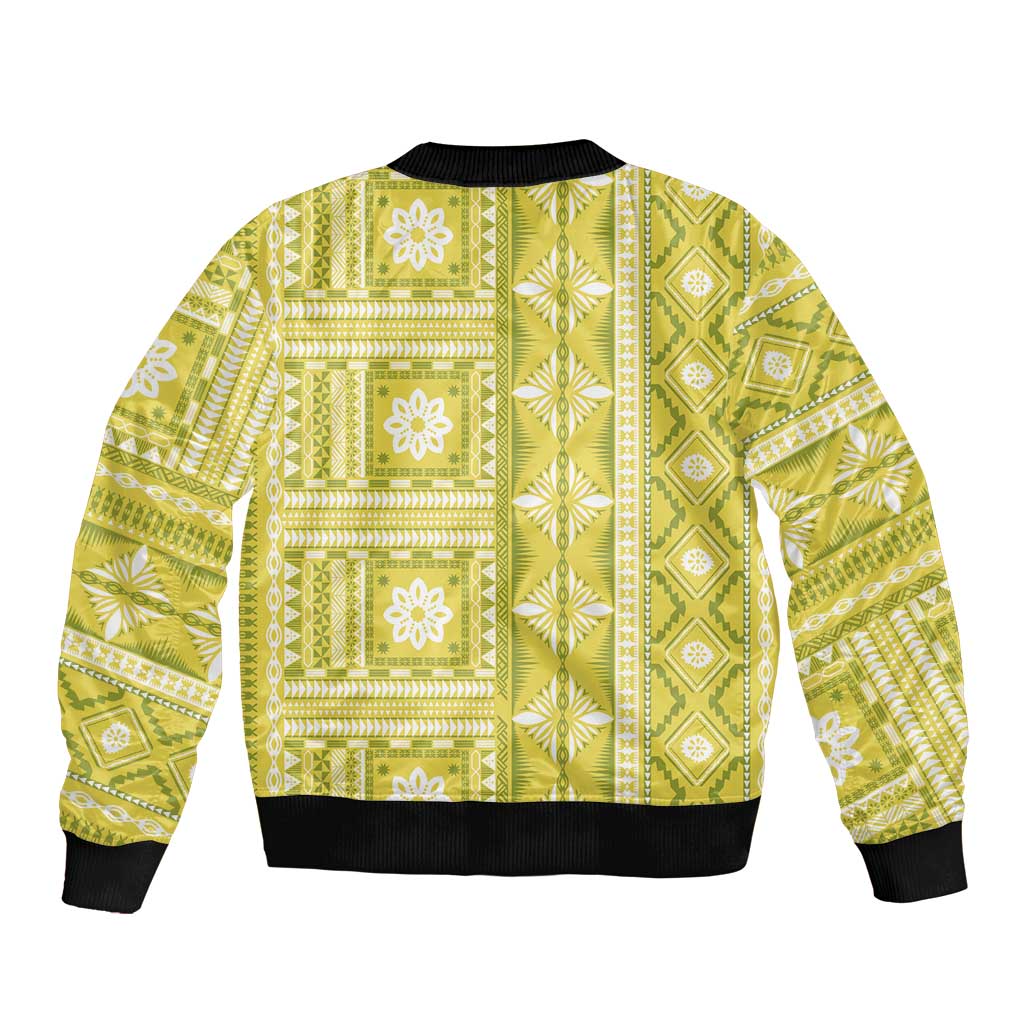 Fiji Masi All Yellow Sleeve Zip Bomber Jacket Tapa Pattern - Polynesian Pride