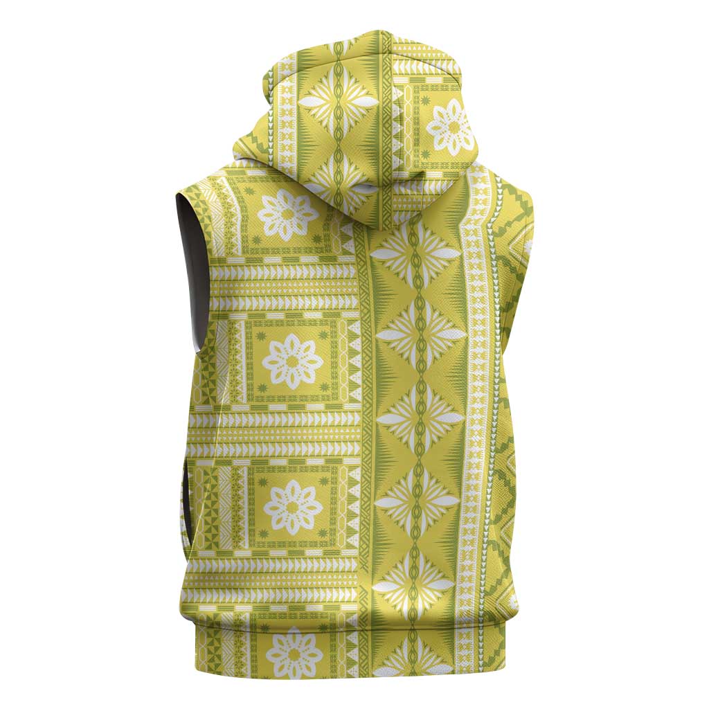 Fiji Masi All Yellow Sleeveless Zip Hoodie Tapa Pattern - Polynesian Pride