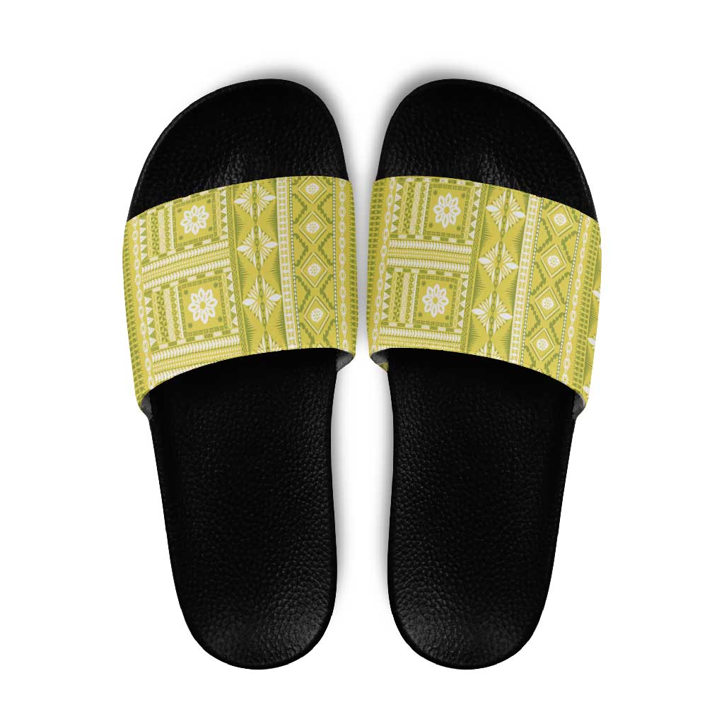 Fiji Masi All Yellow Slide Sandals Tapa Pattern - Polynesian Pride