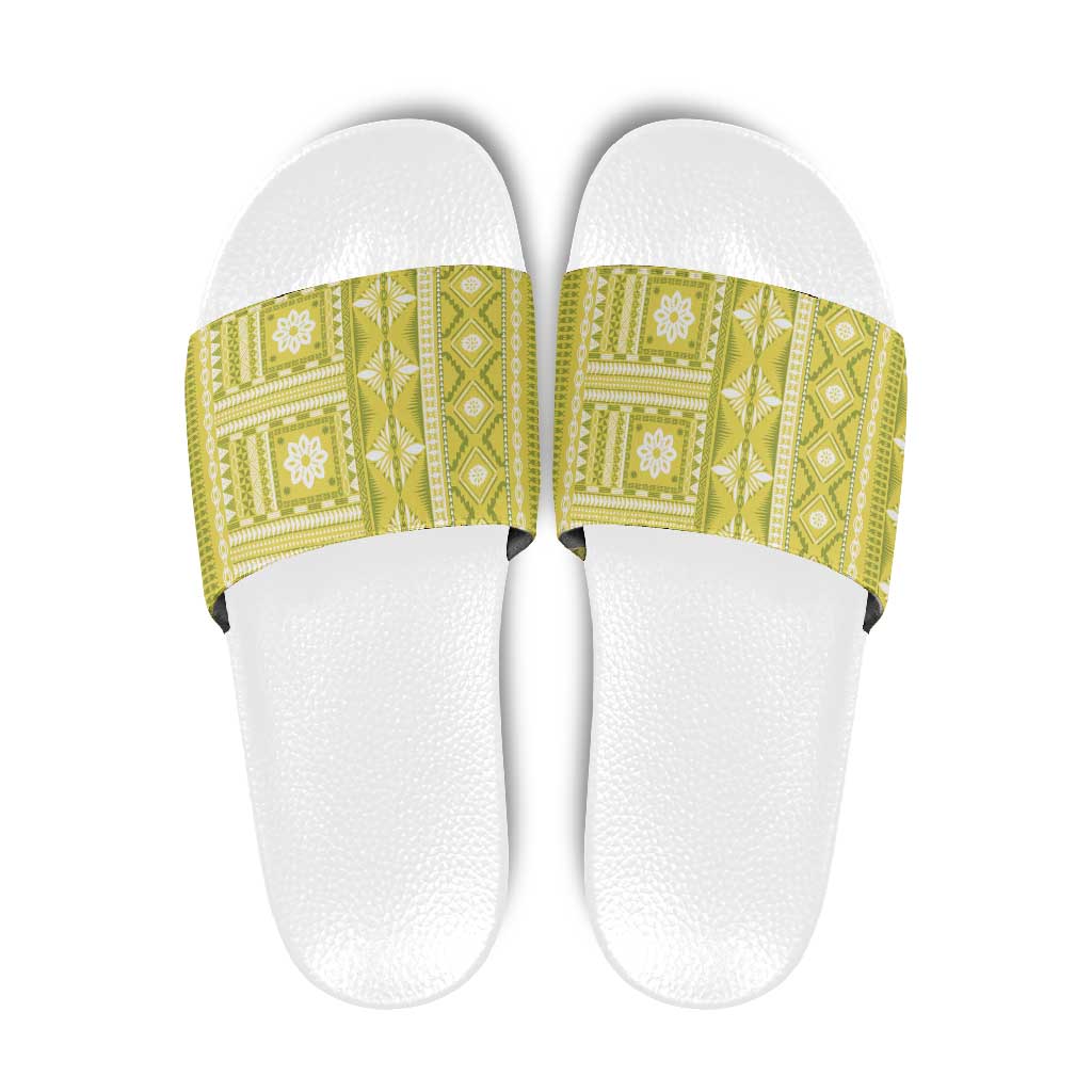 Fiji Masi All Yellow Slide Sandals Tapa Pattern - Polynesian Pride