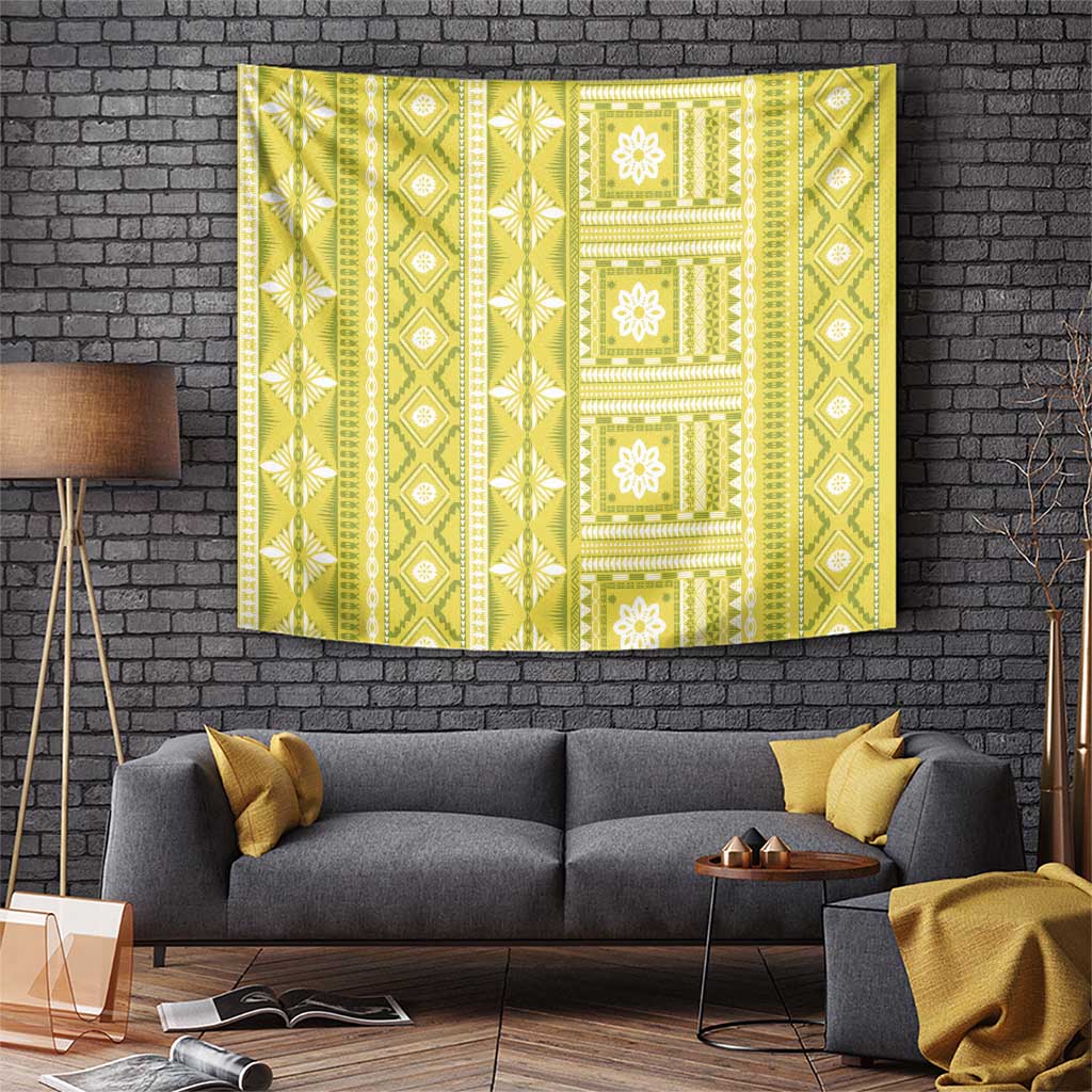 Fiji Masi All Yellow Tapestry Tapa Pattern - Polynesian Pride